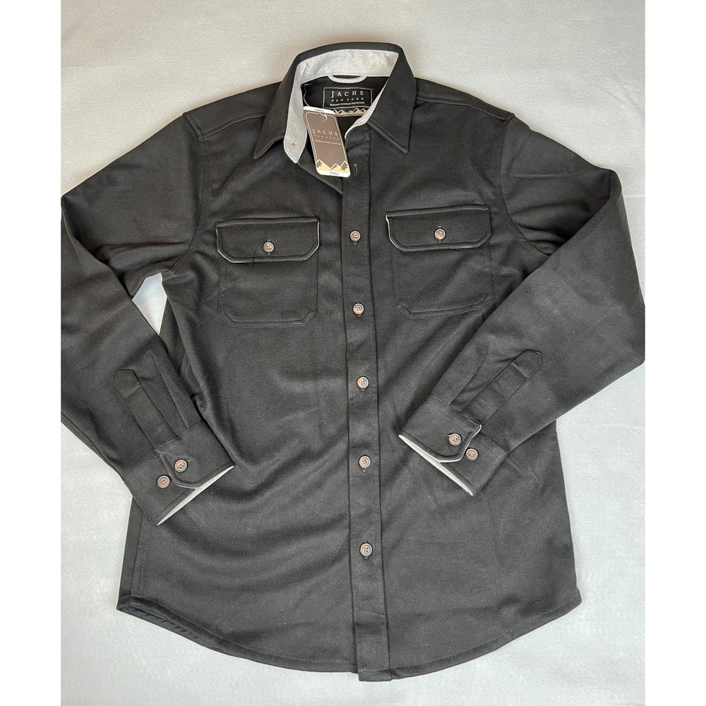 Jachs NY Mens Overshirt Black Button Down Flannel Shirt Jacket Small NWT